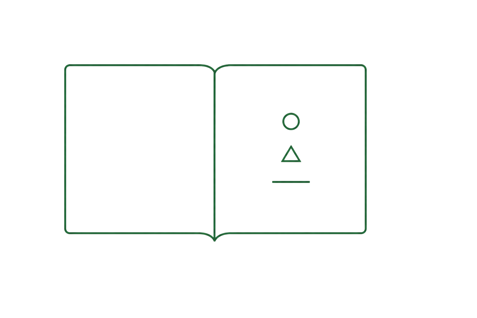 Open book with simple geometric symbols